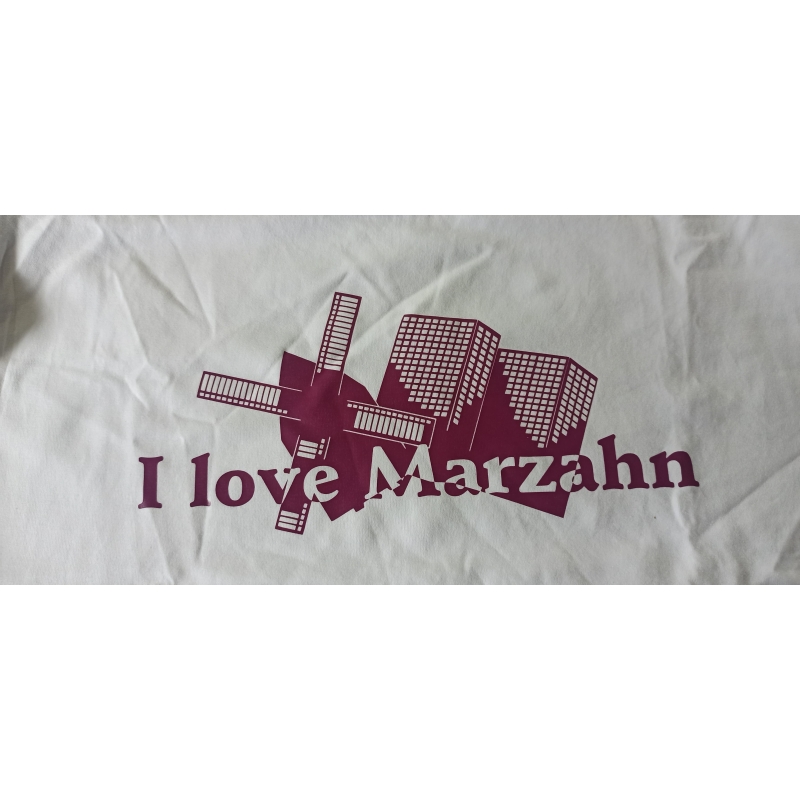 "I love Marzahn" Elastic T Damen in L Weiß mit Aufdruck Bordeaux, JN361