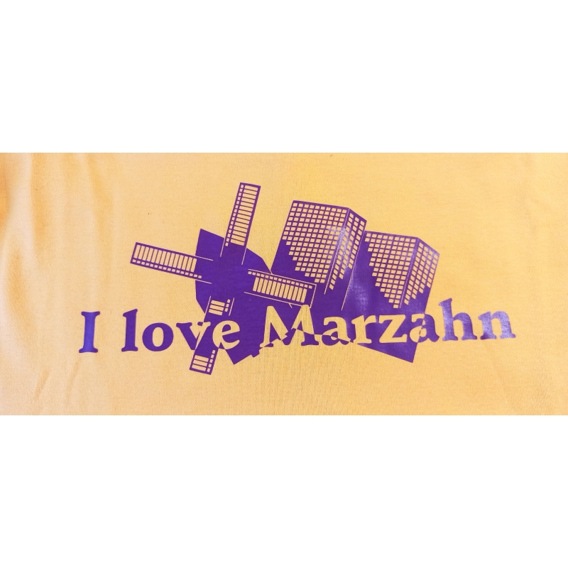 "I love Marzahn" Lady O Damen in XL Goldgelb mit Aufdruck Aubergine  S11830