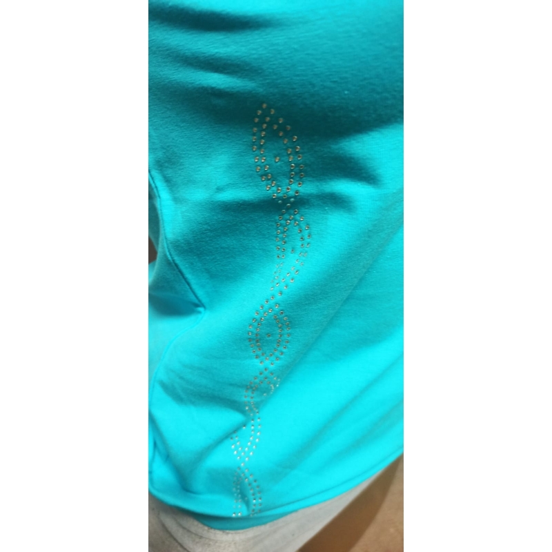 Damen Top Tanktop S, Atollblue mit seitlichem Ornament aus Glitzersteinen JN 360