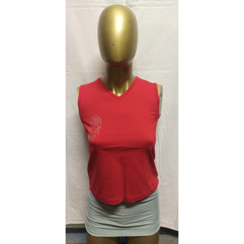 "Rose" aus Glitzersteinen Damen Top, Tanktop S, Rot