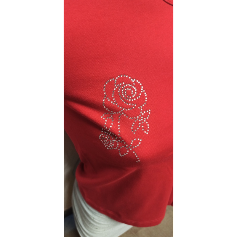 "Rose" aus Glitzersteinen Damen in S Tanktop Rot