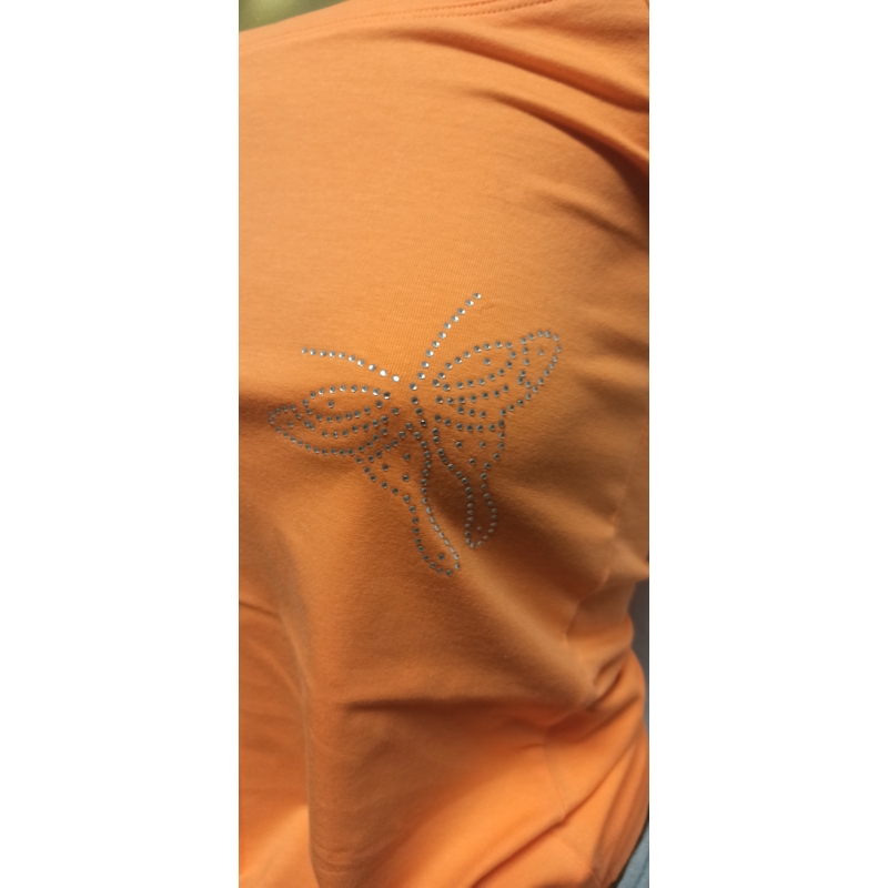 Damen TOP mit Spaghettiträger JN359 orange S mit Glitzeraufdruck