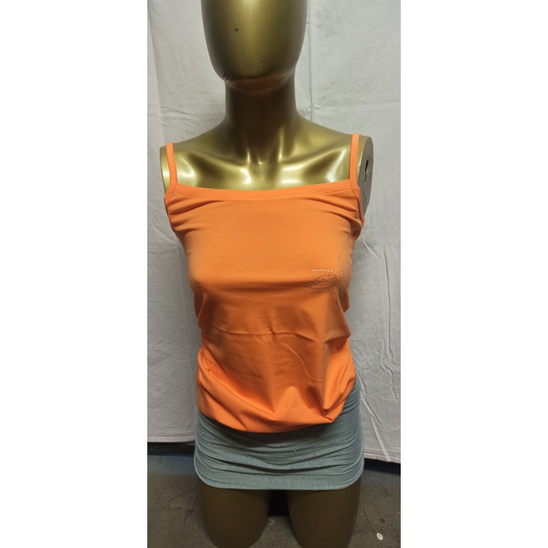 Damen TOP mit Spaghettiträger JN359 orange S mit Glitzeraufdruck