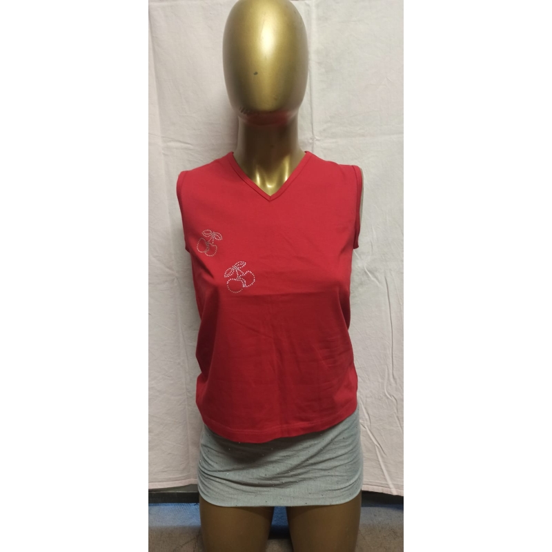 "Kirschen" aus Glitzersteinen Damen in M Tanktop Rot