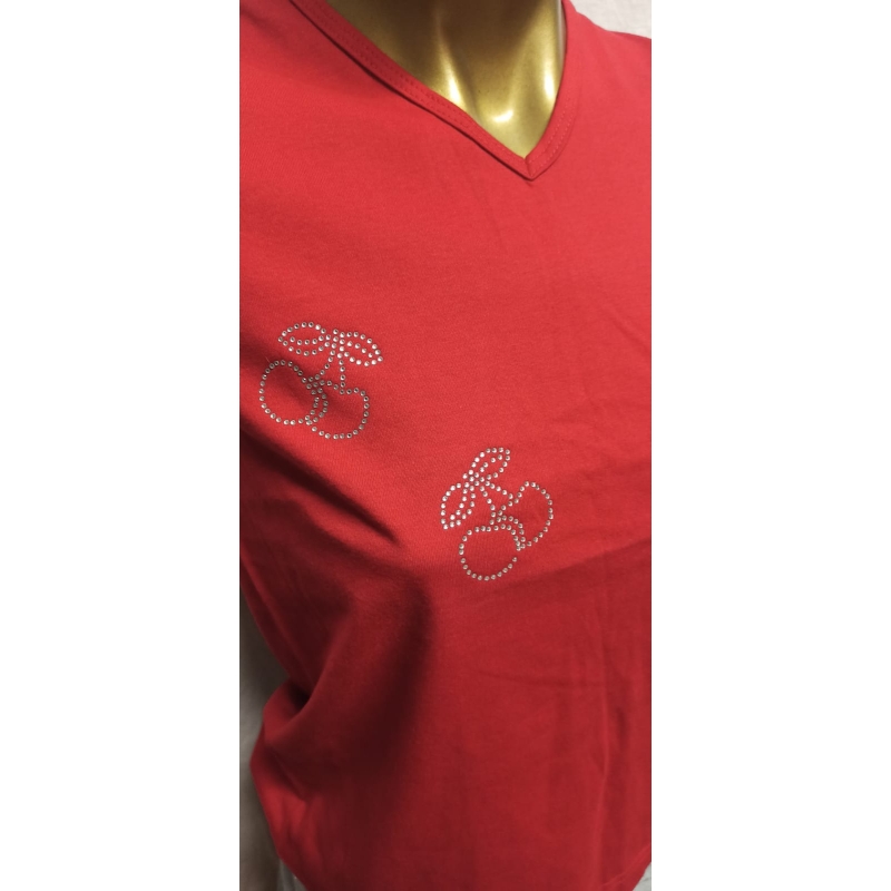 "Kirschen" aus Glitzersteinen Damen Top, Tanktop M, Rot