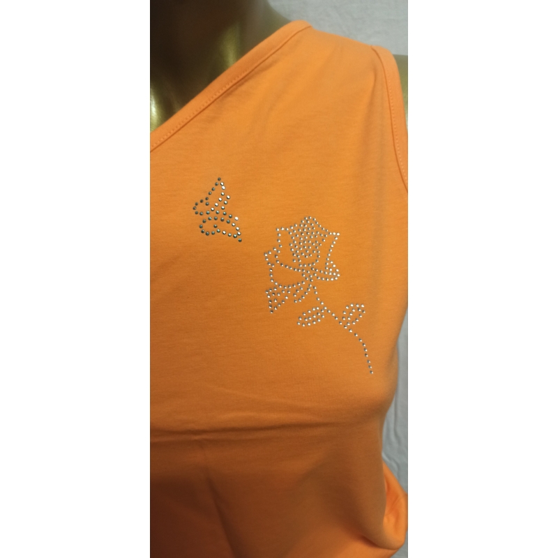 "Rose+Schmetterling" Glitzeraufdruck One-Shoulder-Solid-Tank-Top, Orange Größe L