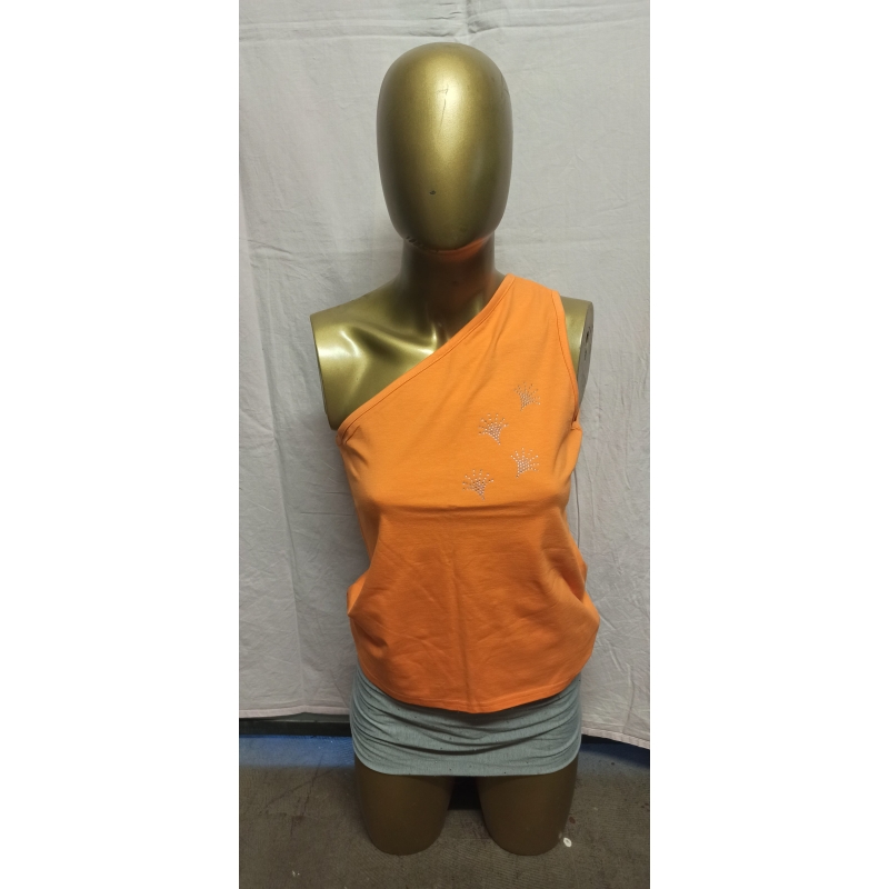 "Ornamente" mit Glitzeraufdruck One-Shoulder-Solid-Tank-Top Orange Größe L