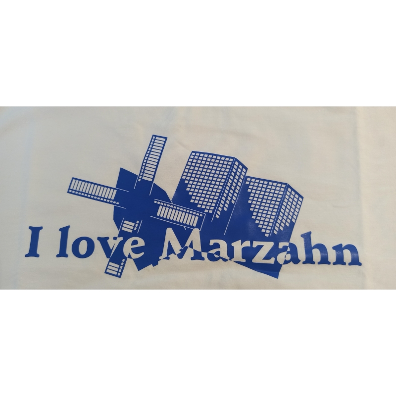 "I love Marzahn" Elastic T Damen in S Weiß mit Aufdruck Royalblau, JN361